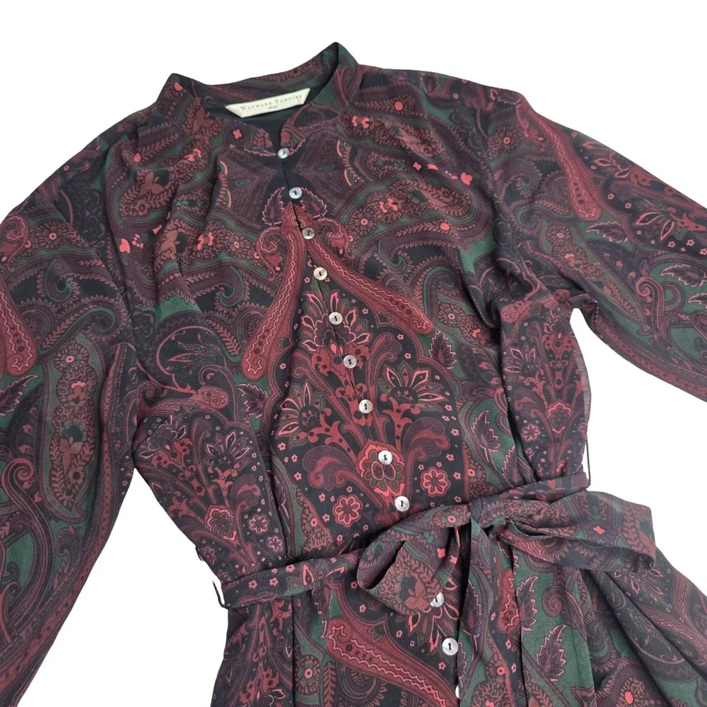 eShakti Wayward Fancies Paisley Shirt Dress Tie Waist Boho No Size Tag‎
